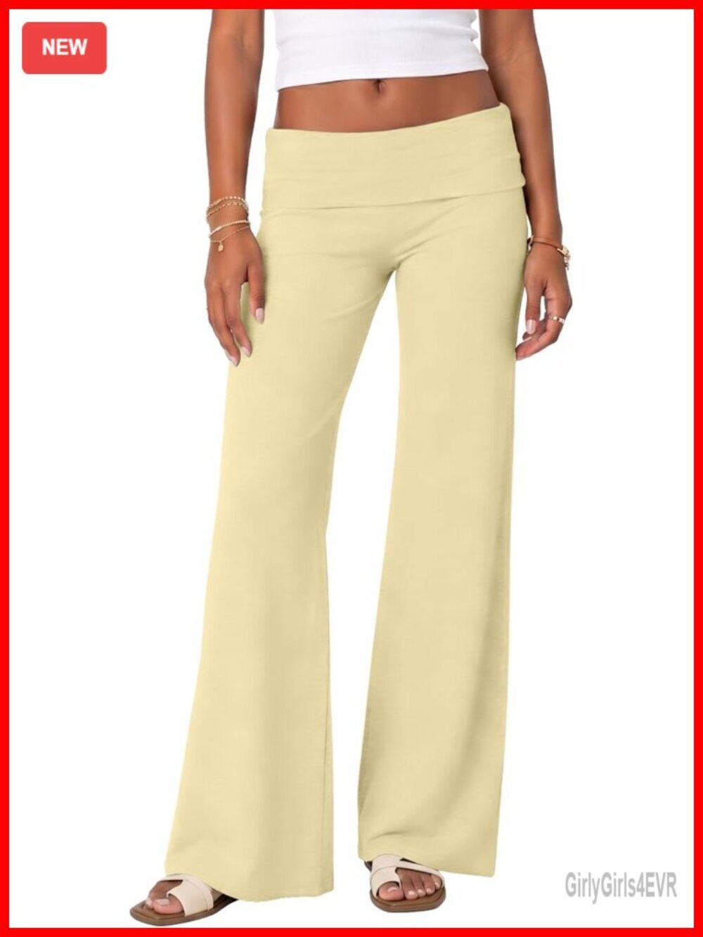 Fold Over Flare Yoga Pants Low Rise Stretchy Lounge Sweatpants